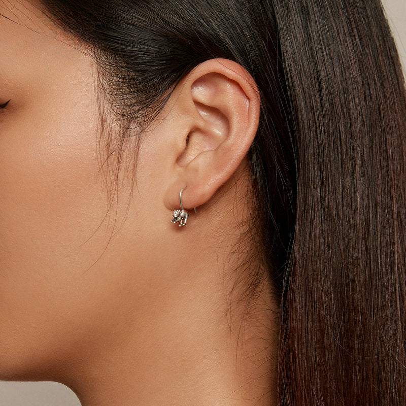 Cute Kitten Silver Open Stud Earrings