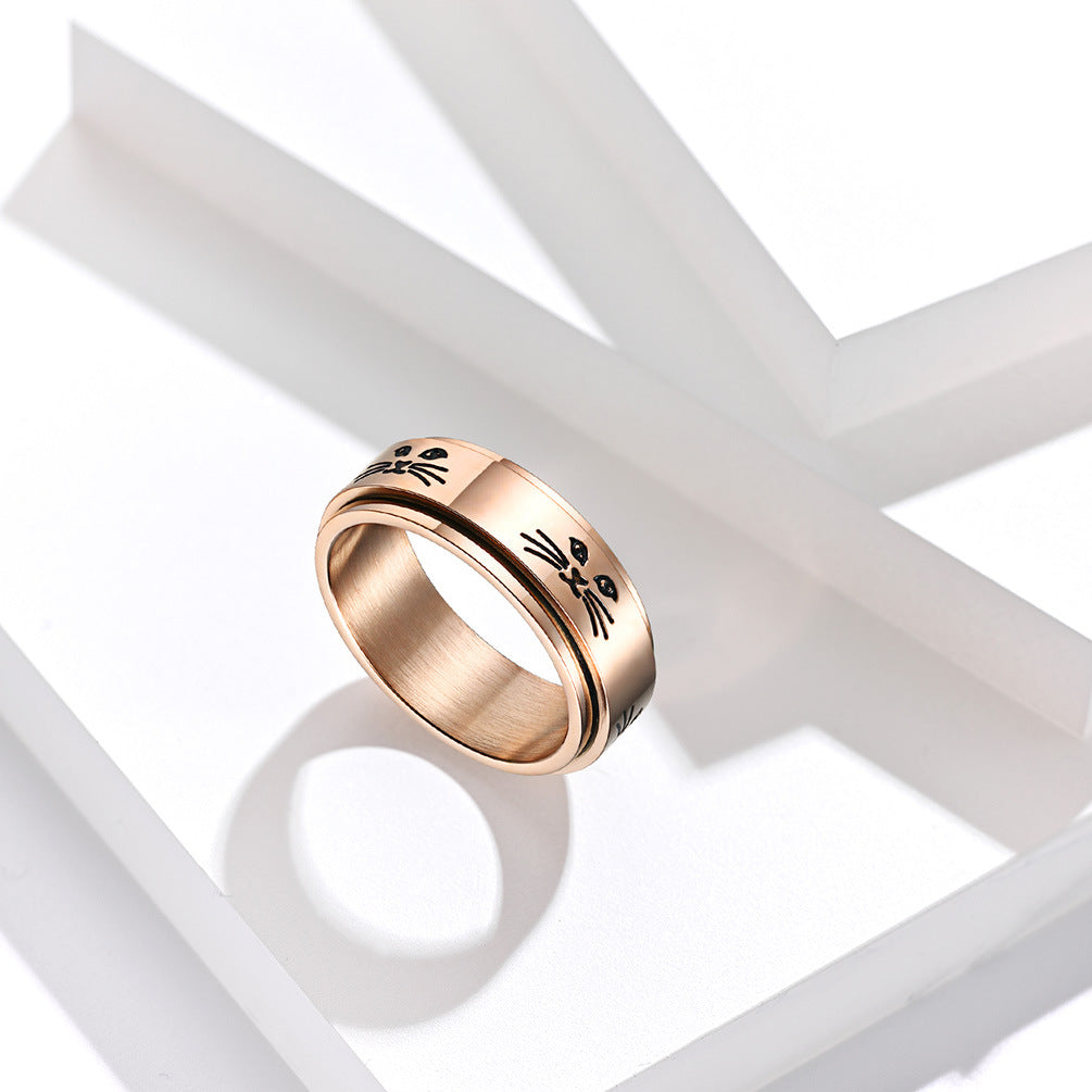 Cute Cat Face Rotatable Couple Ring