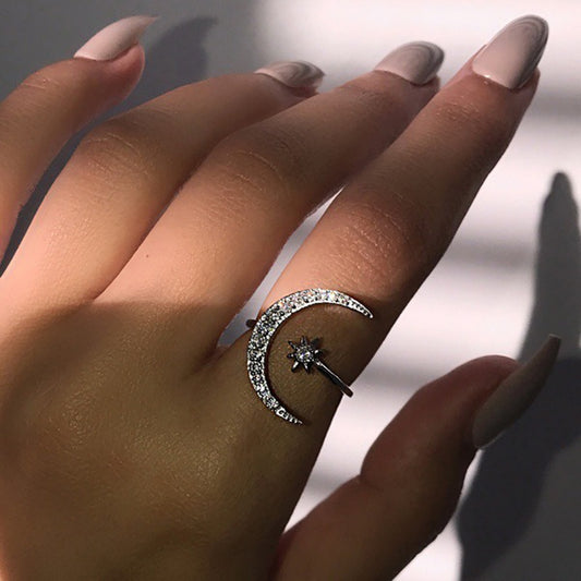 Crescent Star and Moon Open Ring