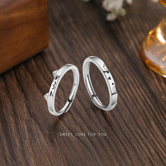 Silver Kitten and Puppy Couple Ring