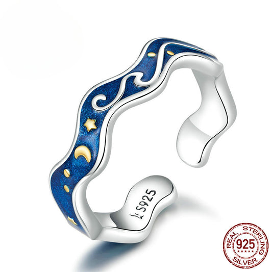 Blue Starry Sky Silver Ring