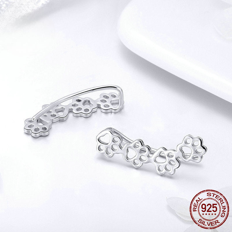 Cute Pet Claw Marks Silver Bracelet Earrings Set