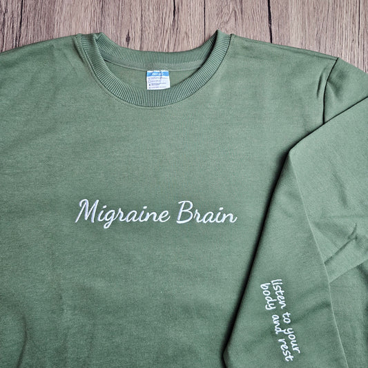 Migraine Brain (Listen to your body and rest) Embroidered Crewneck