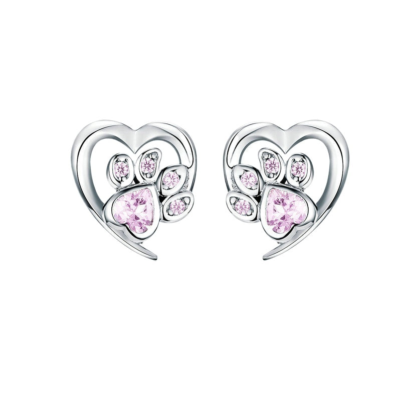 Pet Paw Silver Stud Earrings