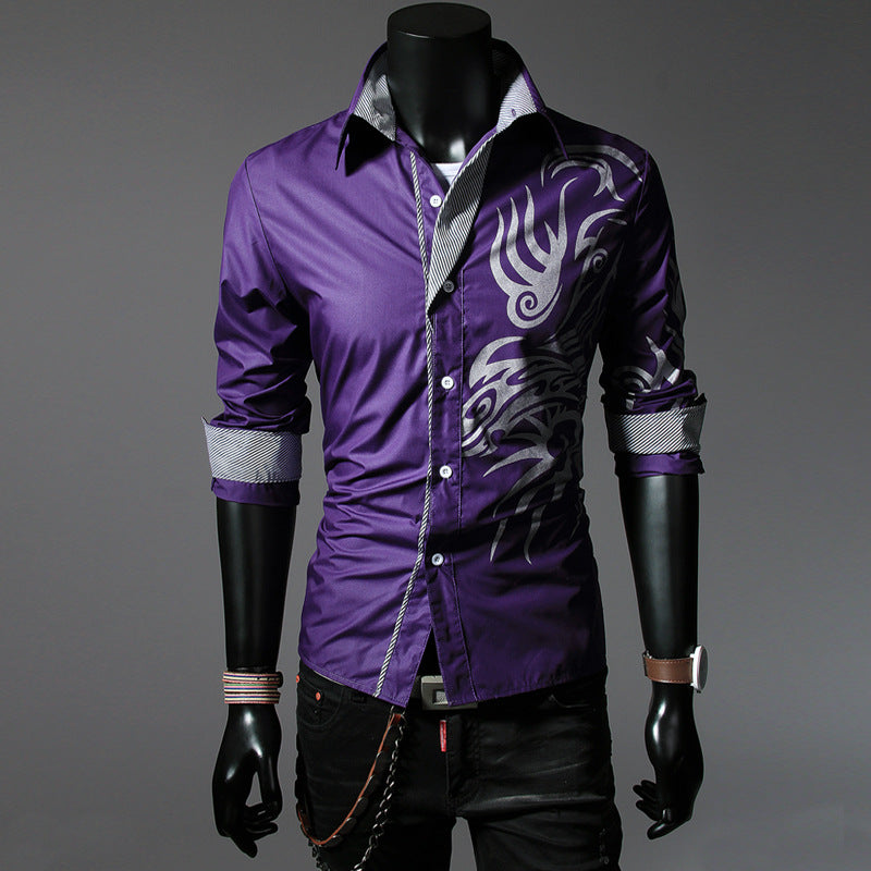 Dragon Pattern Slim-fitting Men's Shirt