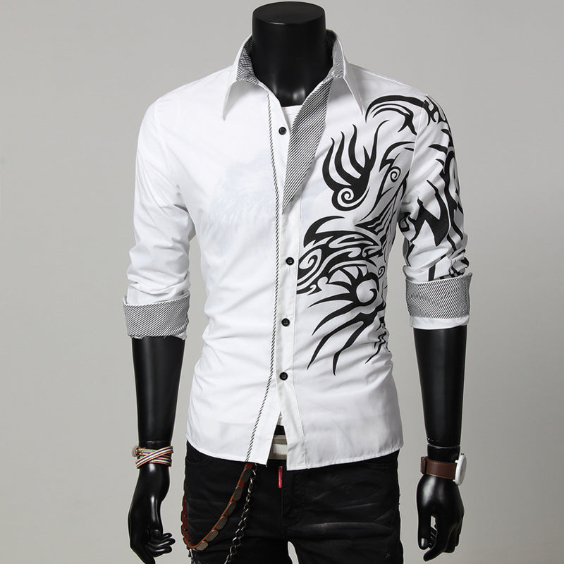 Dragon Pattern Slim-fitting Men's Shirt