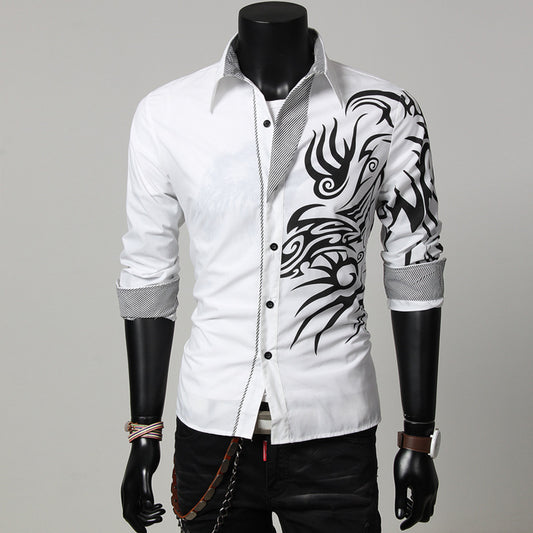 Dragon Pattern Slim-fitting Men's Shirt