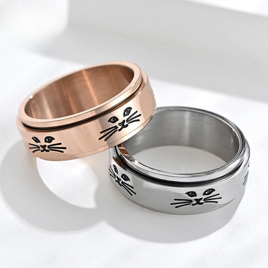 Cute Cat Face Rotatable Couple Ring