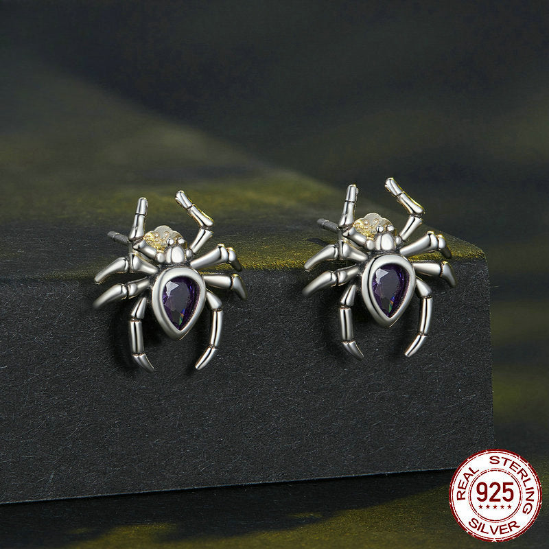 Sterling Silver Spider Stud Earrings