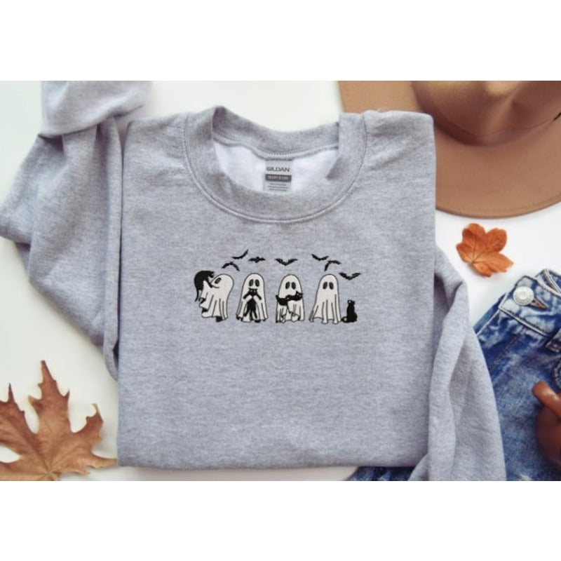 Halloween Ghost Black Cat Embroidered Sweatshirt