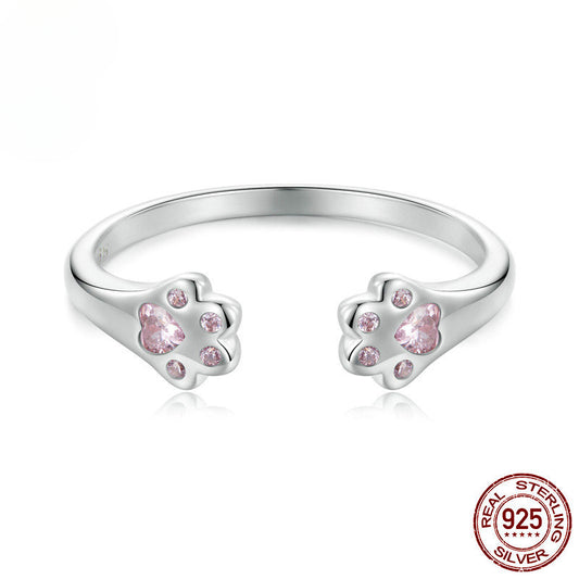 Cute Silver Cat Paw Open Ring