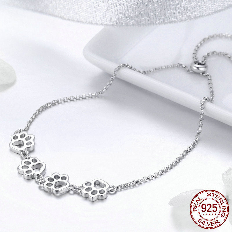 Cute Pet Claw Marks Silver Bracelet Earrings Set