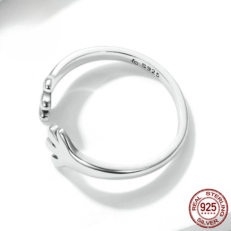 Cute Puppy Paw Silver Open Ring
