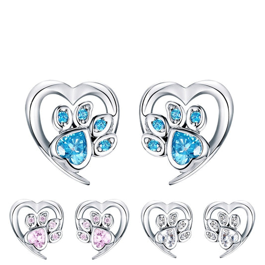 Pet Paw Silver Stud Earrings