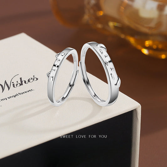 Cat and Dog Silver Couple Ring