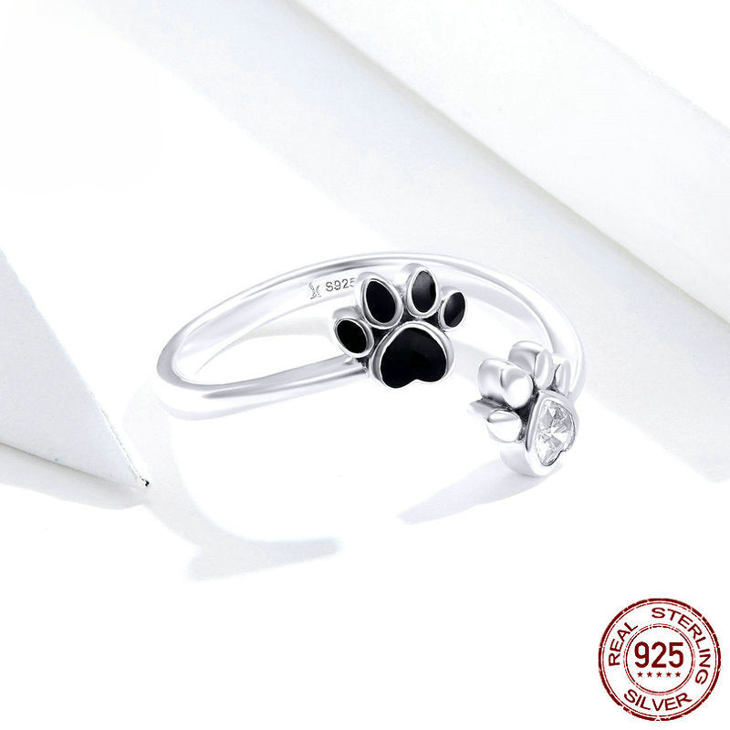 Sterling Silver Cute Pet Paw Open Ring