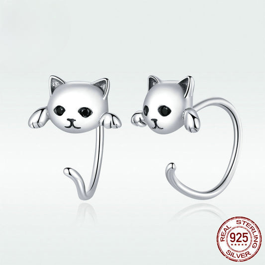 Cute Cat Sterling Silver Stud Earrings