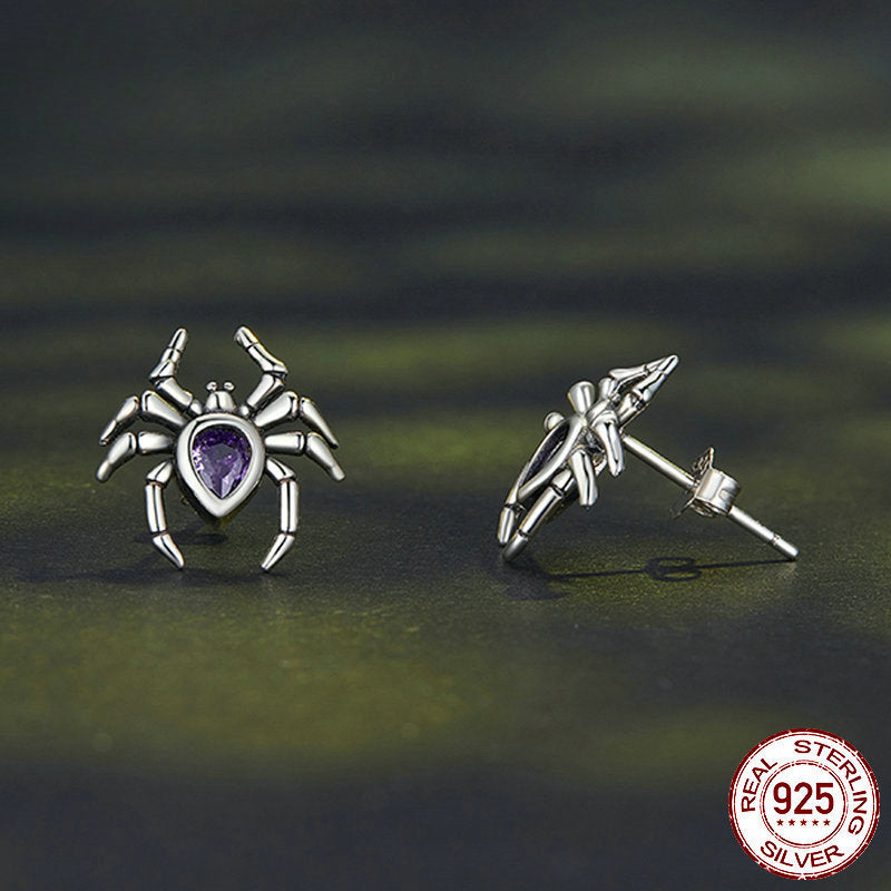 Sterling Silver Spider Stud Earrings