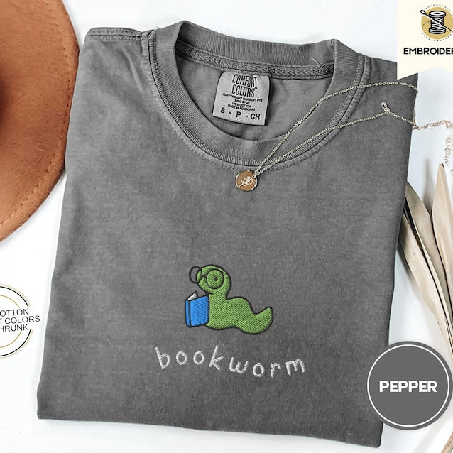 Cute Bookworm Embroidered Tee