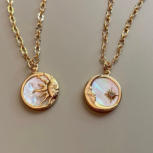 Vintage Sun and Moon Round Pendant Couple Necklace