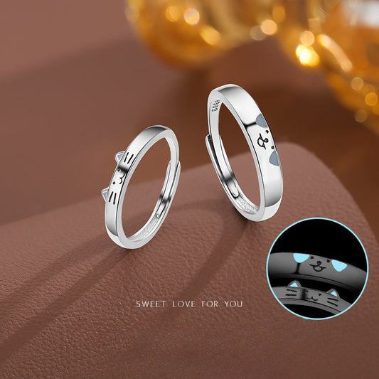 Luminous Cat and Dog Couple Ring