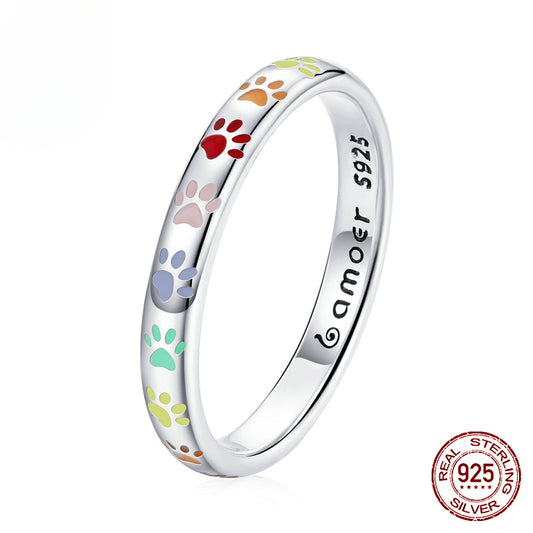 S925 Silver Animal Paw Letter Ring