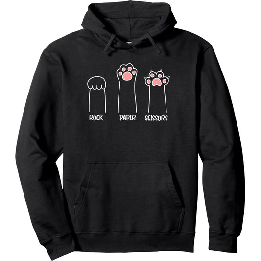 Unisex Rock Paper Scissors Hand Game Cute Paw Funny Cat Pullover Hoodie