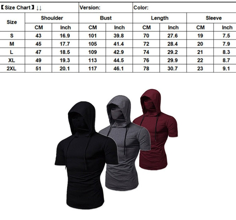 Men's Elastic Ninja Hooded Mask Short-sleeved T-shirt