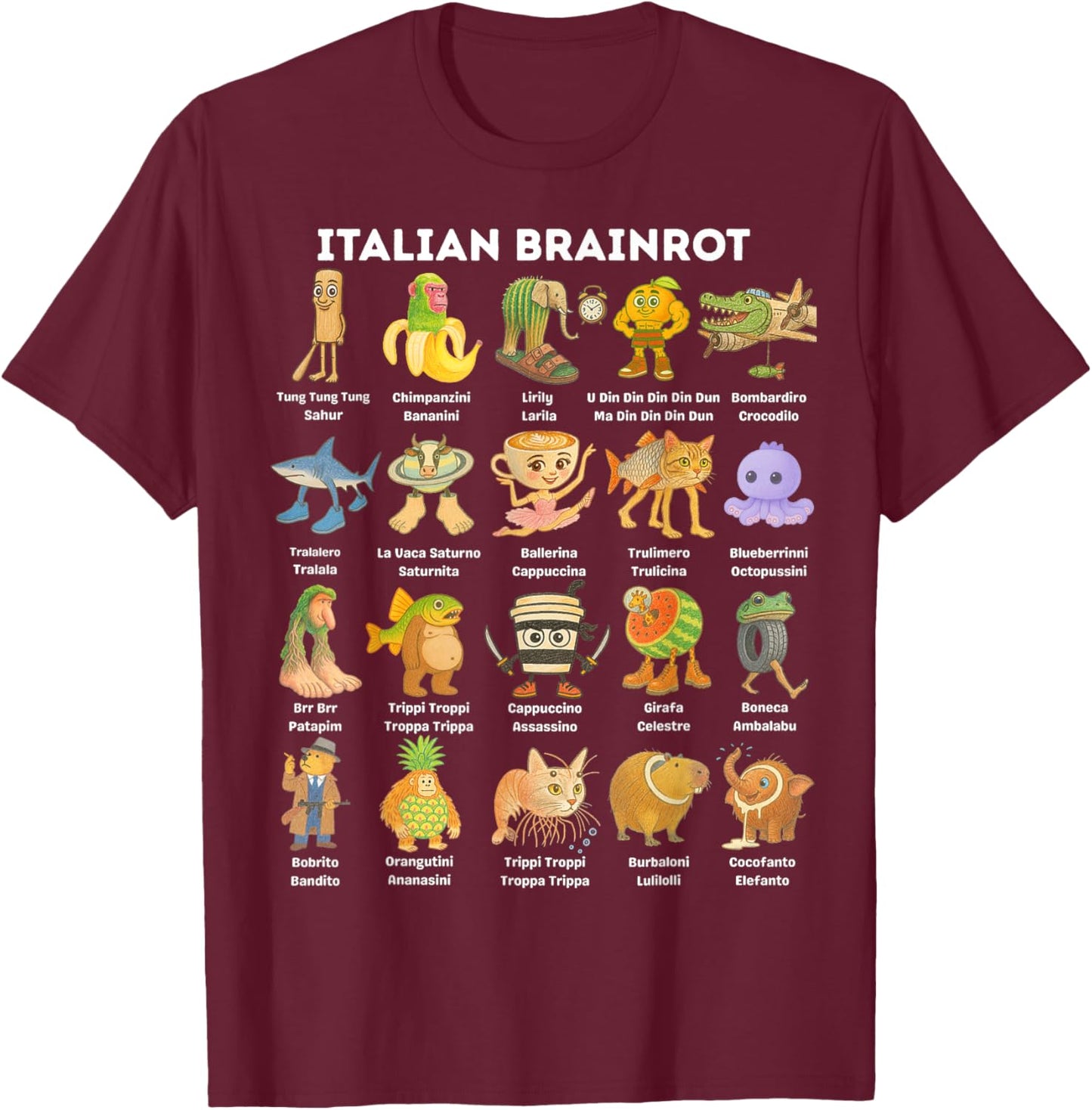 Types of Italian Brainrot Meme Graphic T-Shirt
