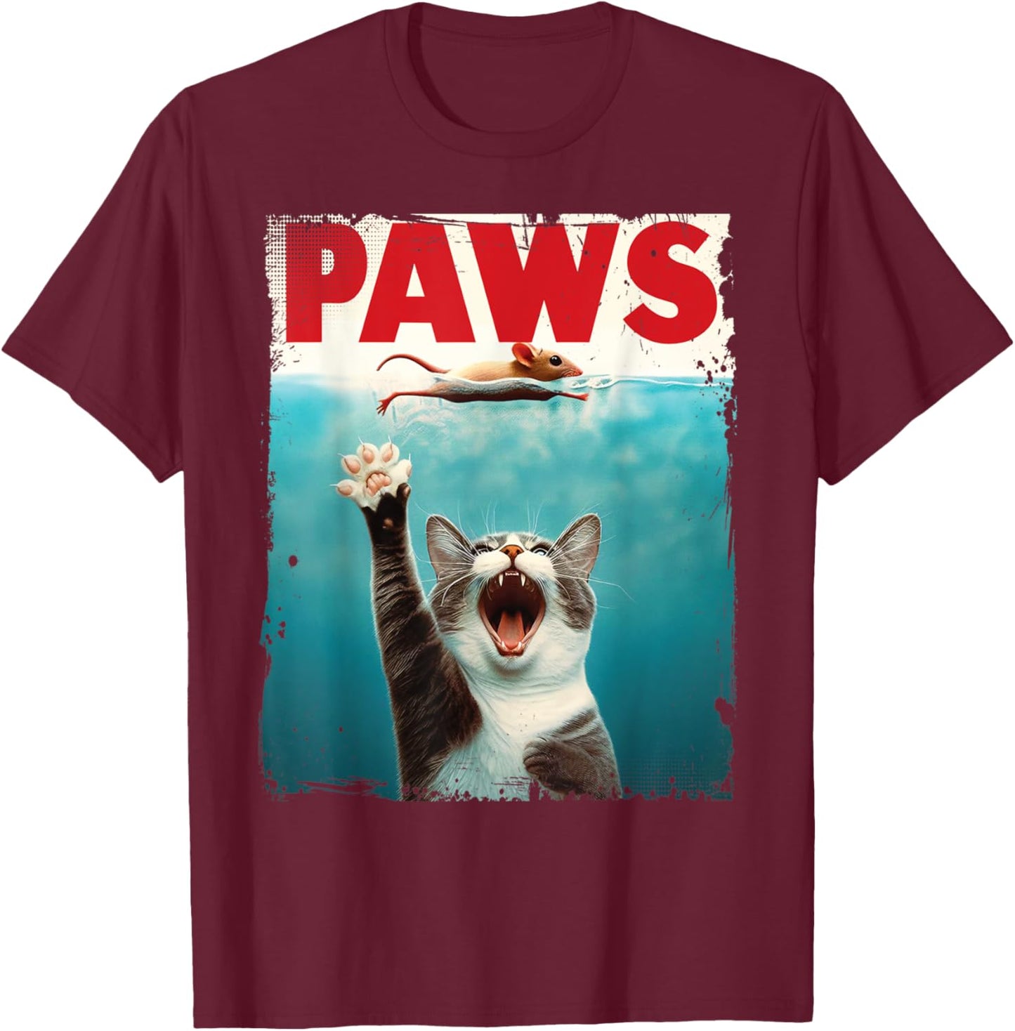 PAWS Parody Cat Chasing Mouse Graphic T-Shirt