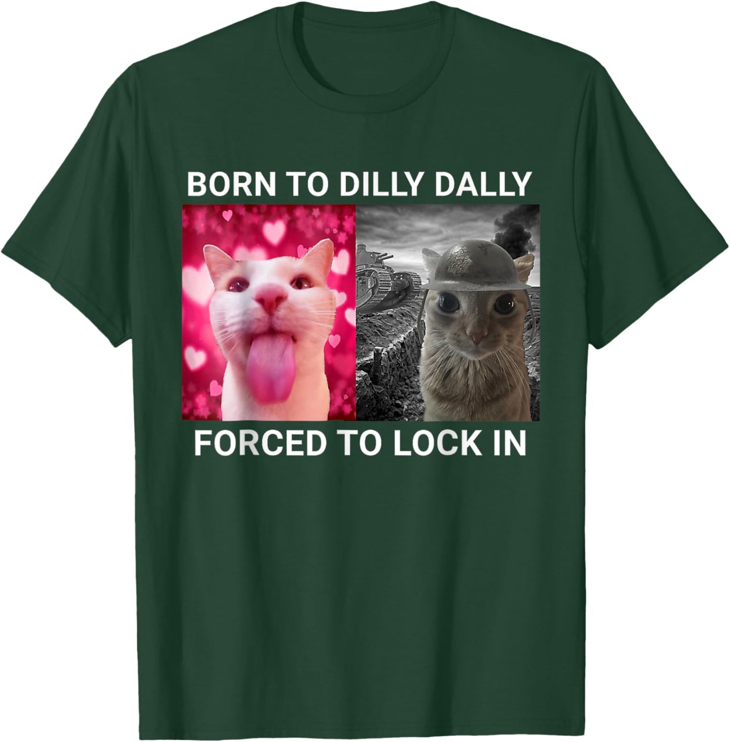 Born To Dilly Dally Forced To Lock In FUNNY MEME Cat T-Shirt