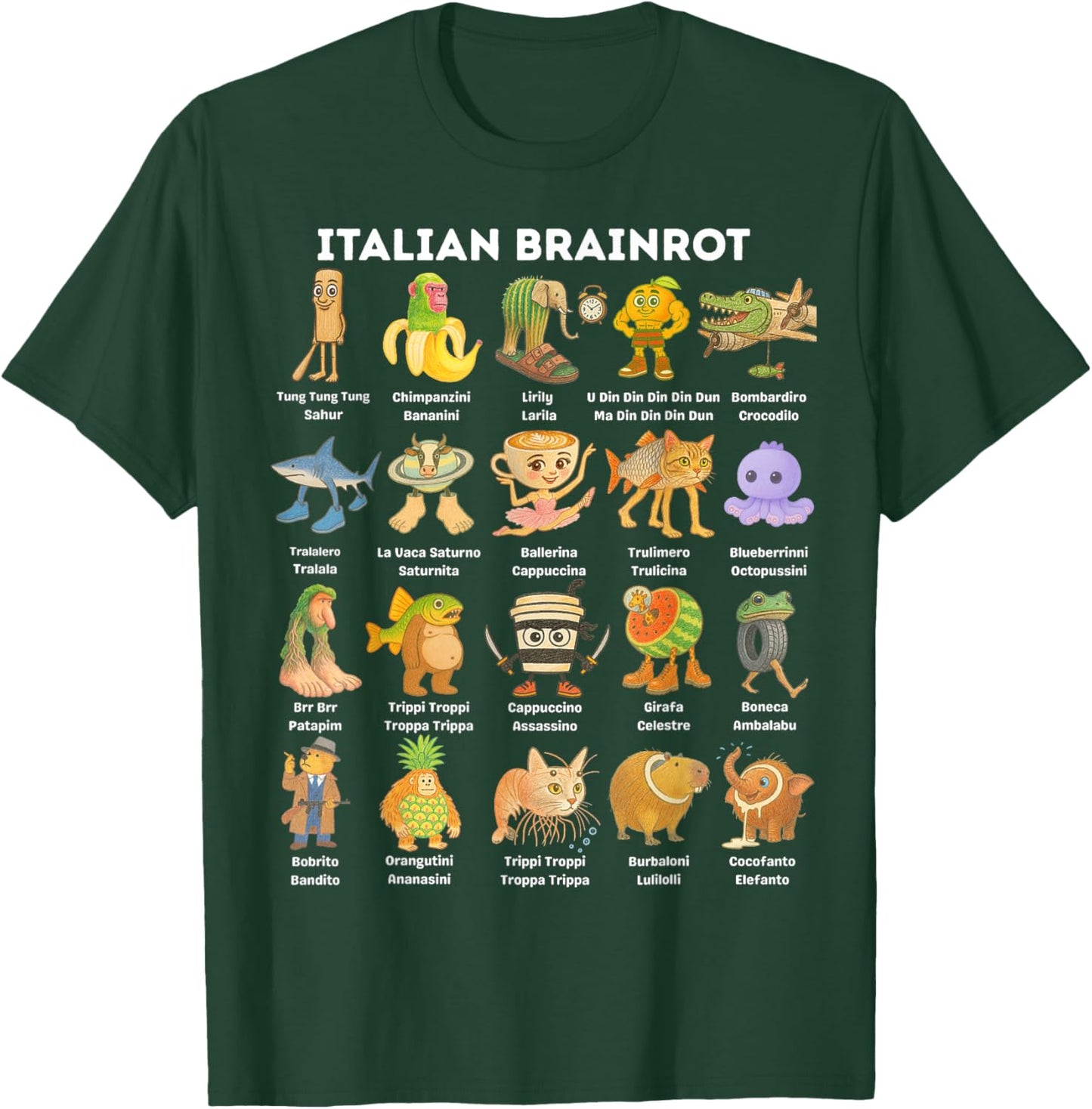 Types of Italian Brainrot Meme Graphic T-Shirt