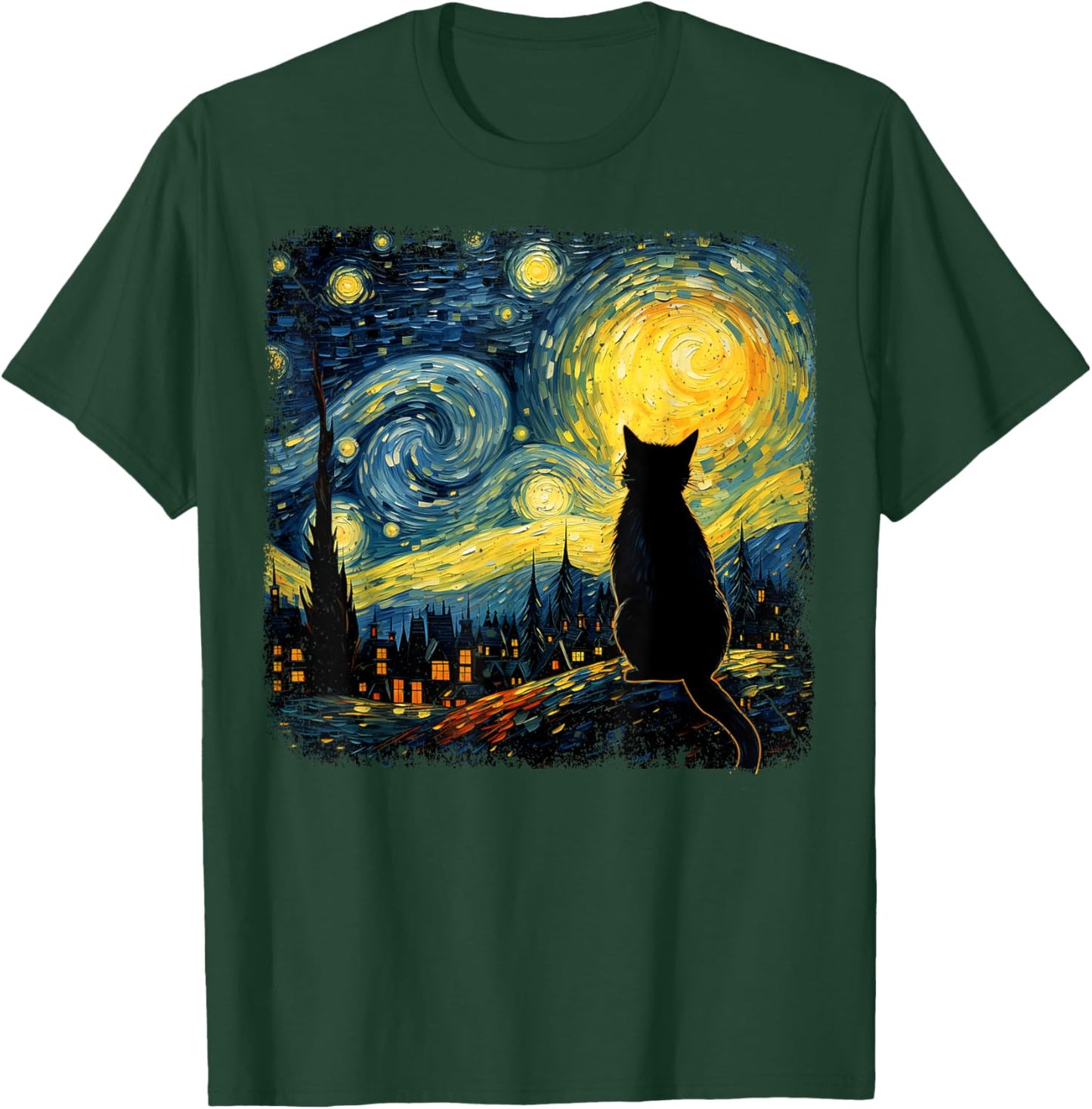 Starry Night Van Gogh Cat Printed T-Shirt
