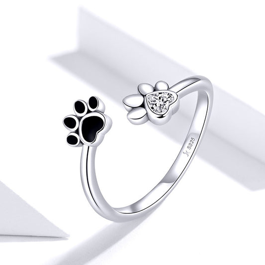 Sterling Silver Cute Pet Paw Open Ring