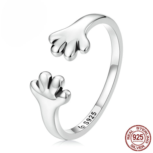 Cute Puppy Paw Silver Open Ring