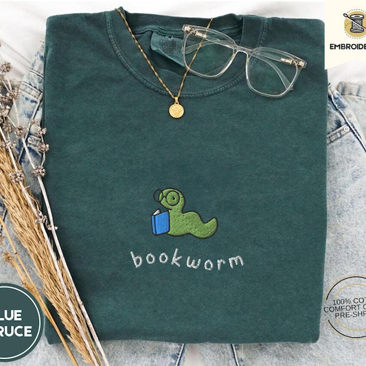 Cute Bookworm Embroidered Tee