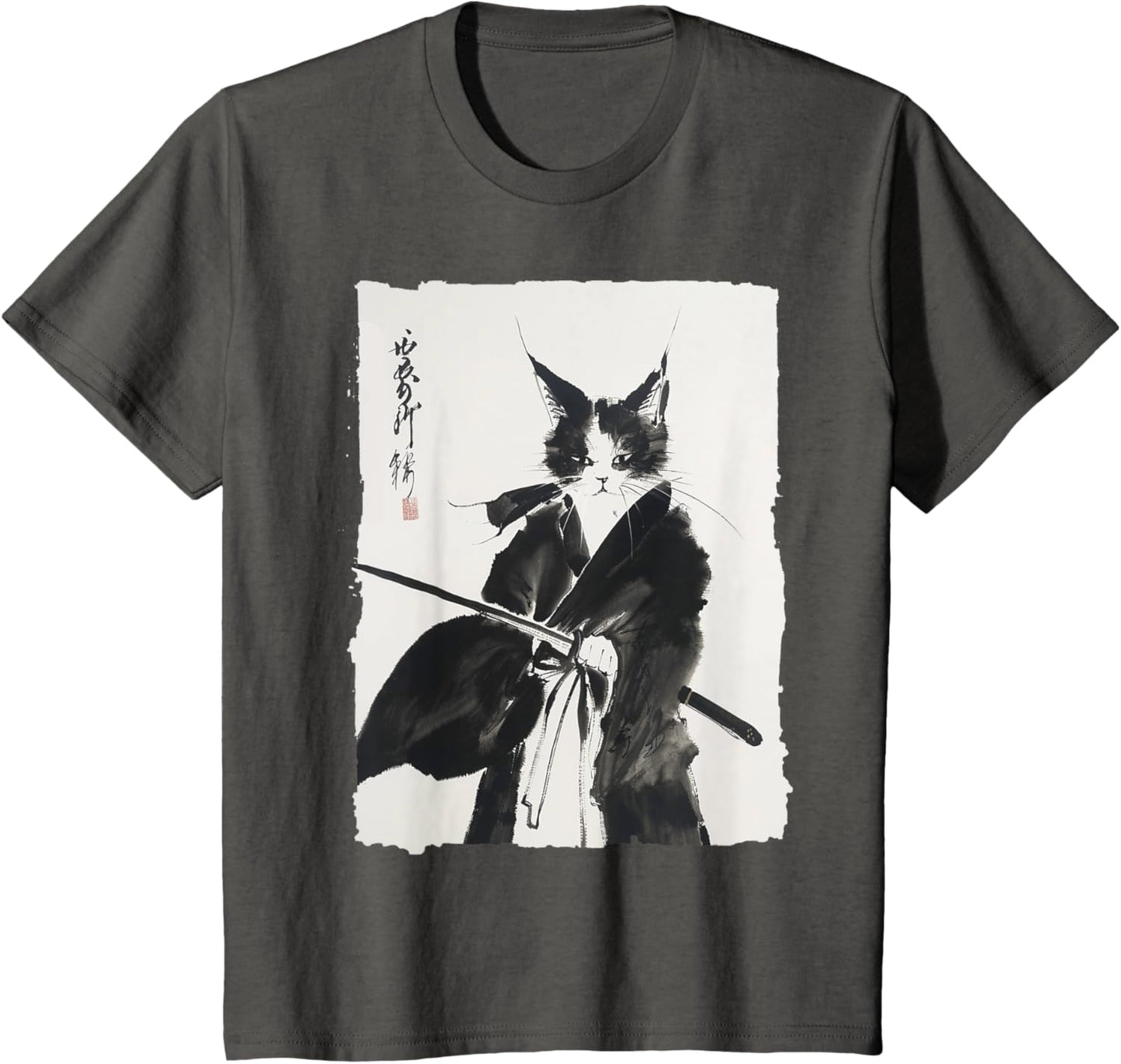 Vintage Samurai Cat Graphic Art Print T-Shirt