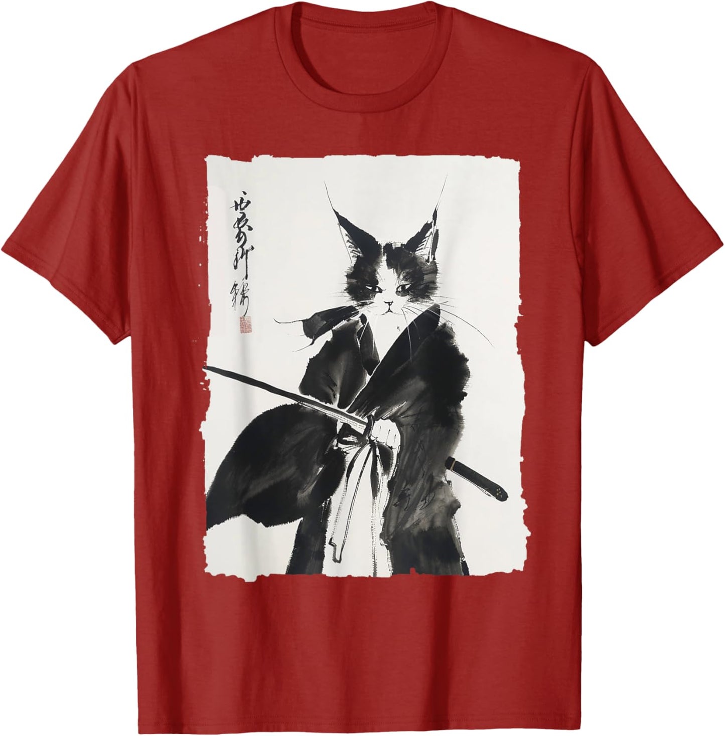 Vintage Samurai Cat Graphic Art Print T-Shirt