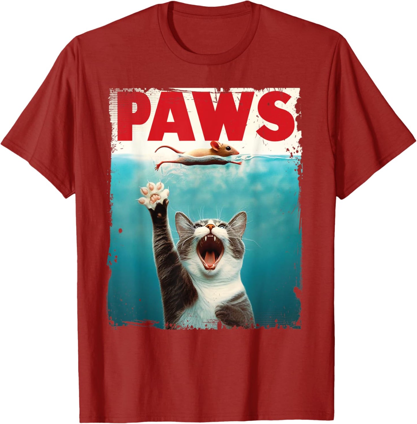 PAWS Parody Cat Chasing Mouse Graphic T-Shirt