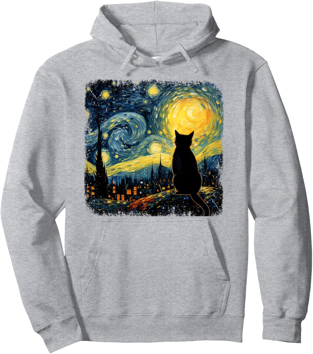 Starry Night Van Gogh Cat Printed Pullover Hoodie