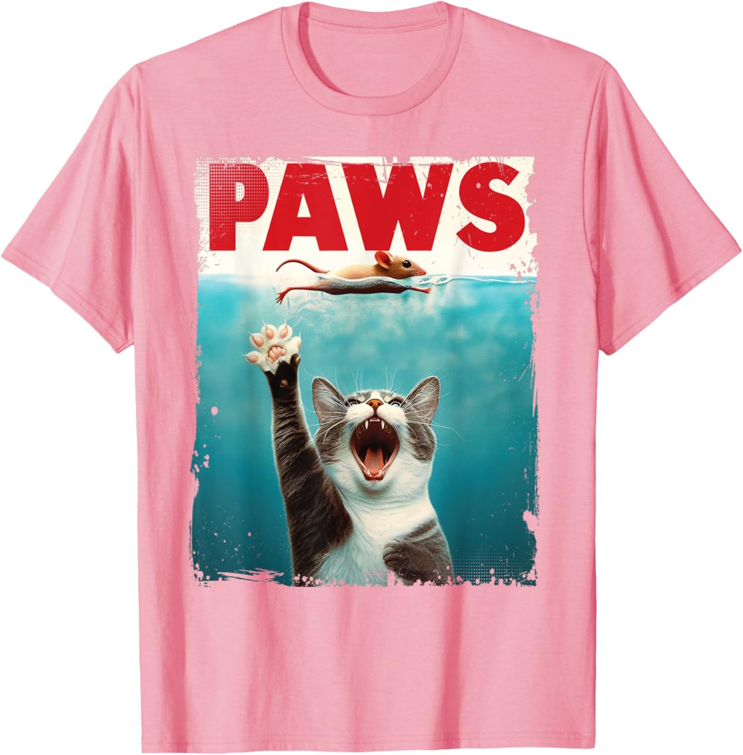 PAWS Parody Cat Chasing Mouse Graphic T-Shirt