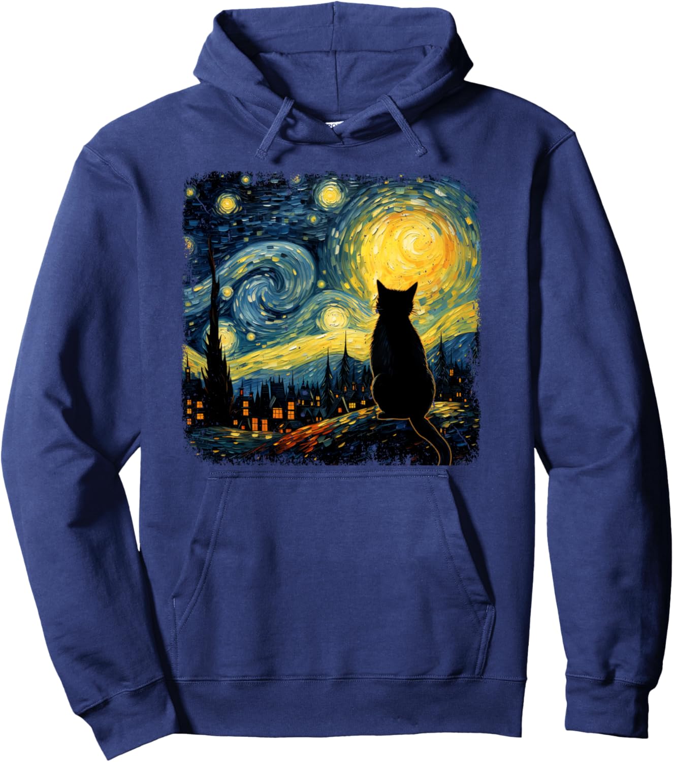 Starry Night Van Gogh Cat Printed Pullover Hoodie