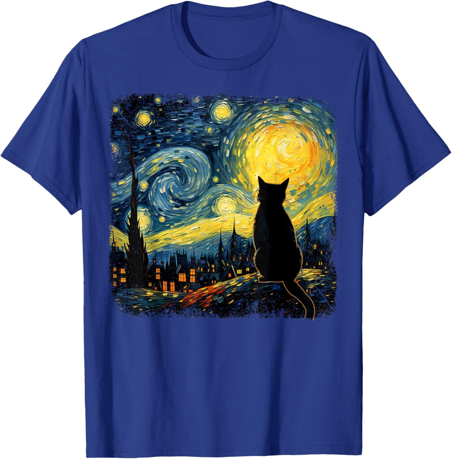 Starry Night Van Gogh Cat Printed T-Shirt