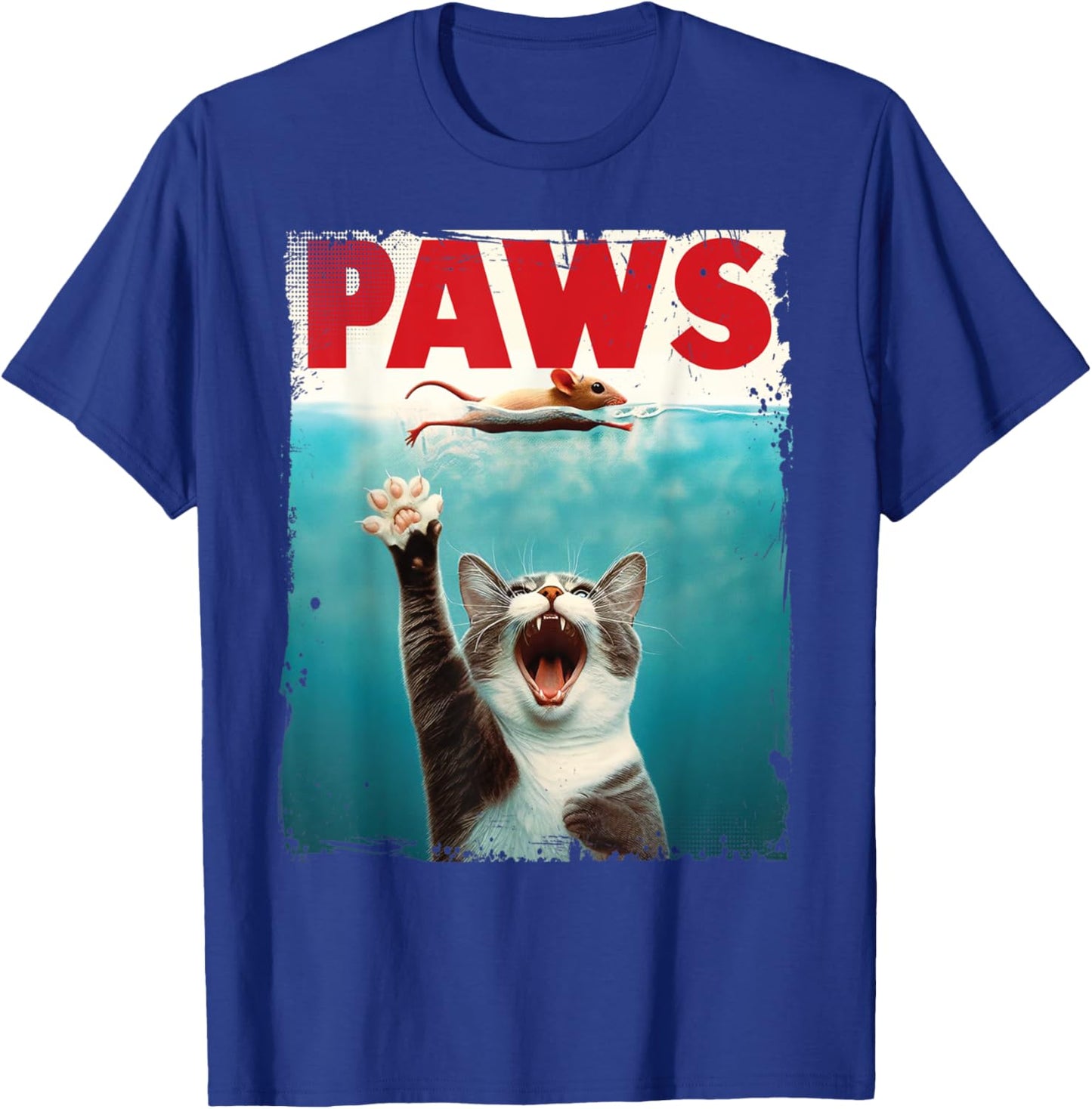 PAWS Parody Cat Chasing Mouse Graphic T-Shirt