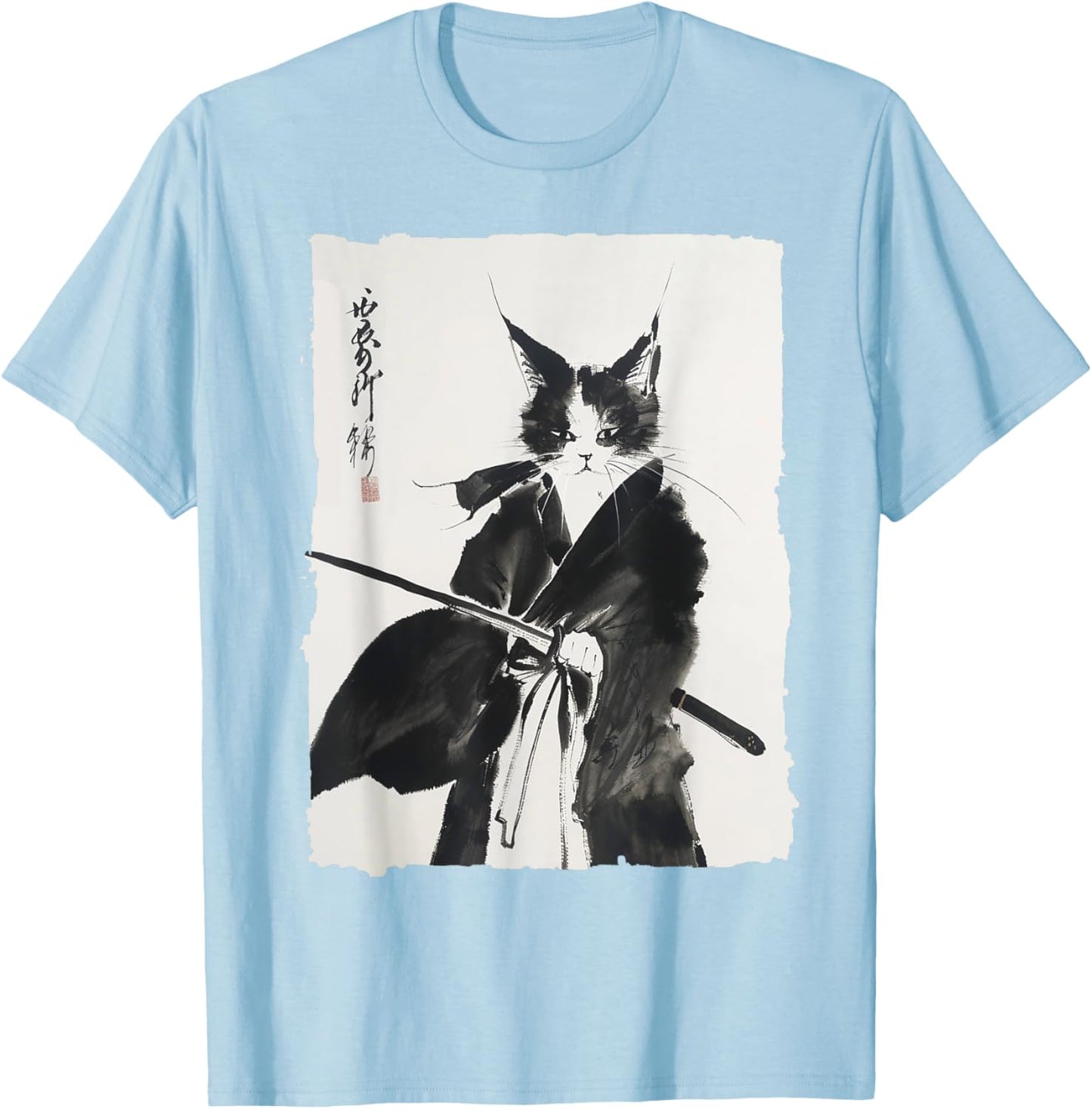 Vintage Samurai Cat Graphic Art Print T-Shirt