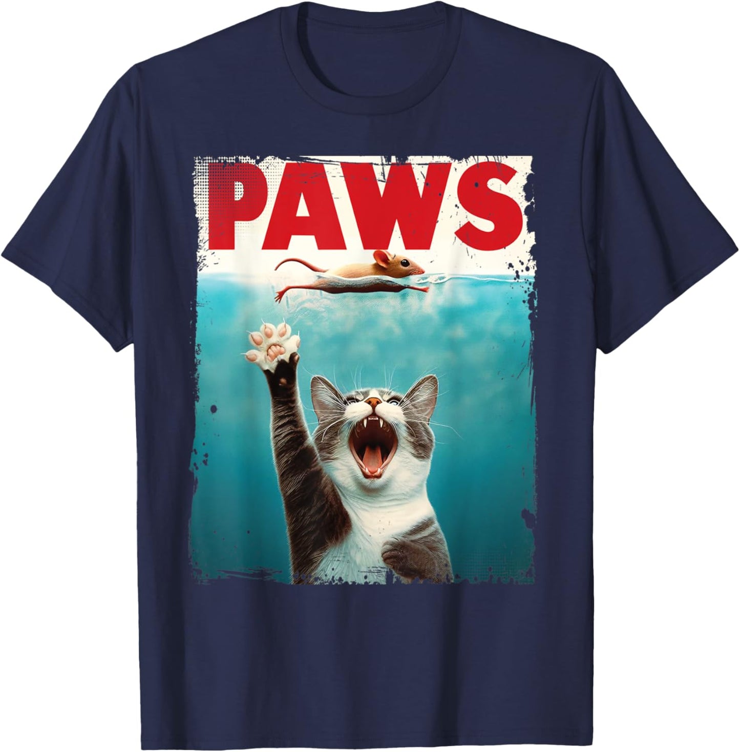 PAWS Parody Cat Chasing Mouse Graphic T-Shirt