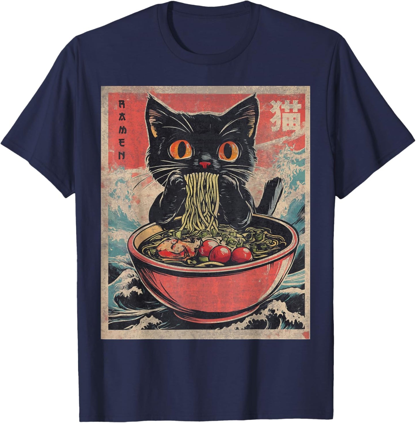 Unisex Anime Cat Ramen Japanese Funny Graphic Tees Kawaii Cat Anime Gifts T-Shirt