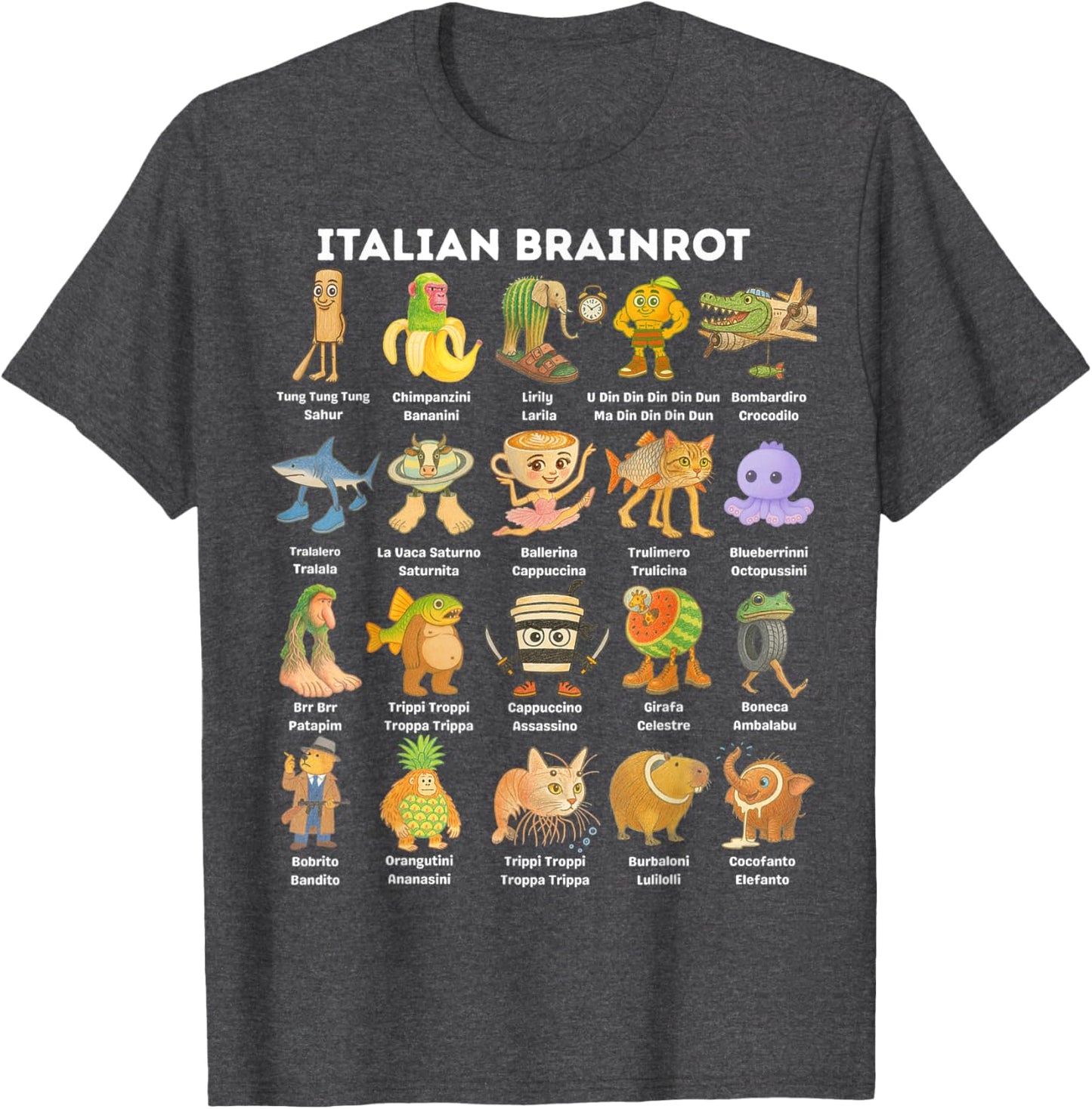 Types of Italian Brainrot Meme Graphic T-Shirt
