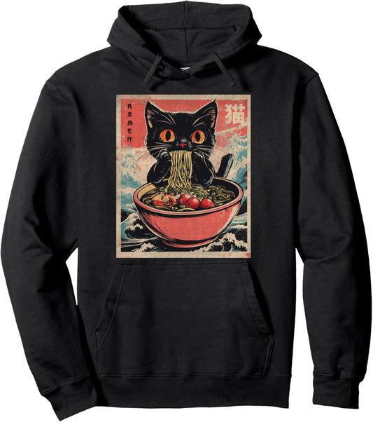 Cat Ramen Funny Graphic Pullover Hoodie