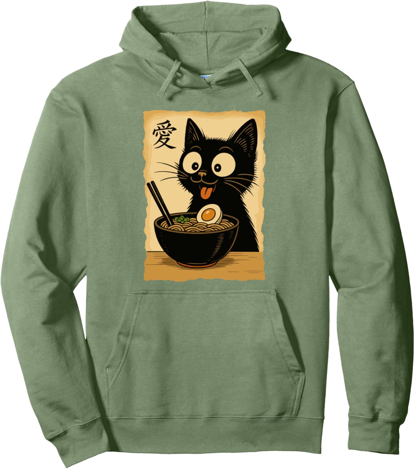 Kawaii Black Cat Eating Ramen Pullover Hoodie